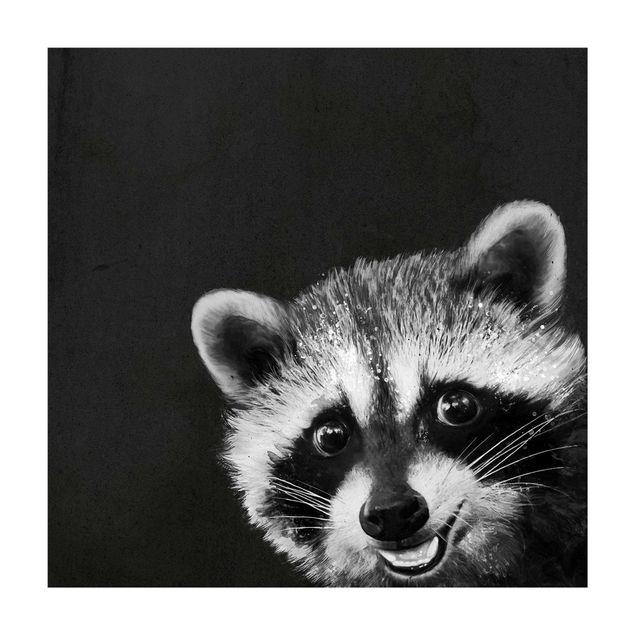 Charcoal rug Illustration Racoon Black and White Painting