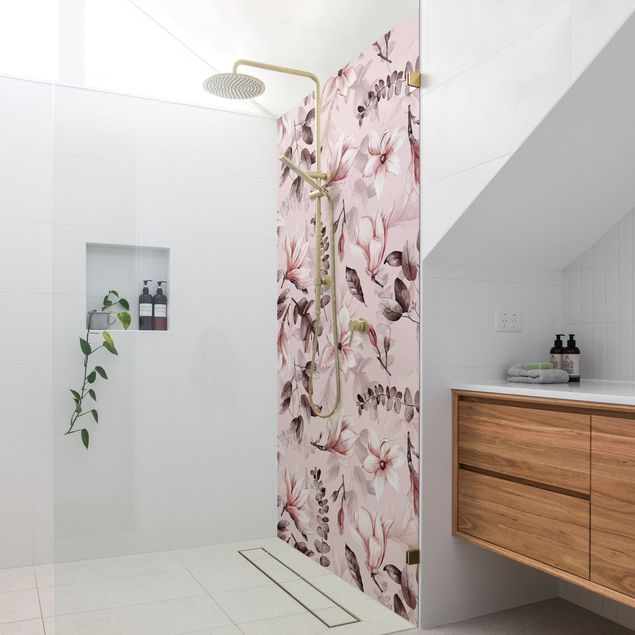 Shower wall cladding - Blossoms With Gray Leaves In Front Of Pink