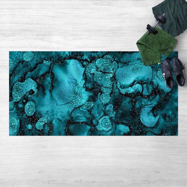 outdoor balcony rug Turquoise Drop With Glitter