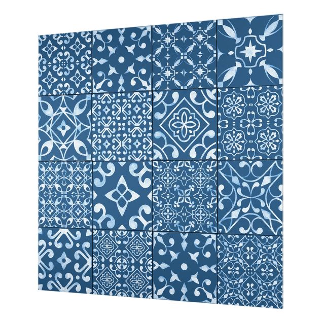 Glass Splashback - Pattern Tiles Navy White - Square 1:1