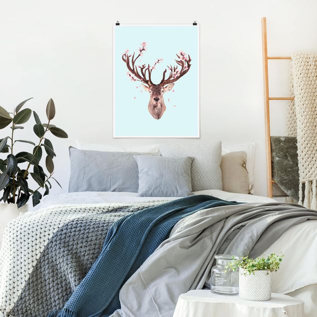 Poster animals - Deer With Cherry Blossoms