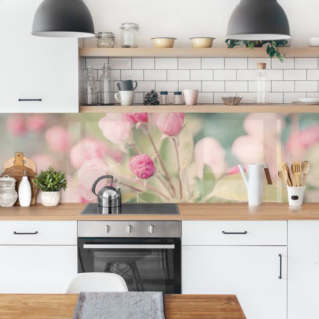 Kitchen wall cladding - Apple Blossom Bokeh Light Pink