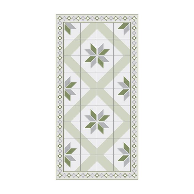 modern area rugs Geometrical Tiles Rhombic Flower Olive Green With narrow Border
