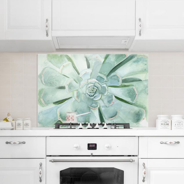 Glass splashback kitchen Succulent Plant Watercolour Light Coloured