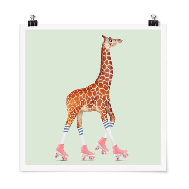 Poster - Giraffe With Roller Skates