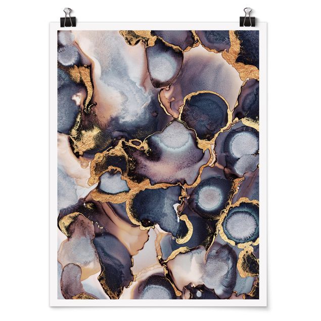 Poster - Marble Watercolour With Gold