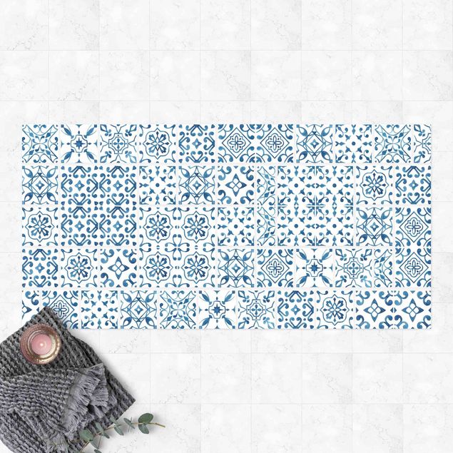 balcony mat Tile Pattern Blue White