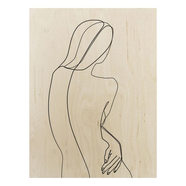 Print on wood - Line Art Back Woman Black And White
