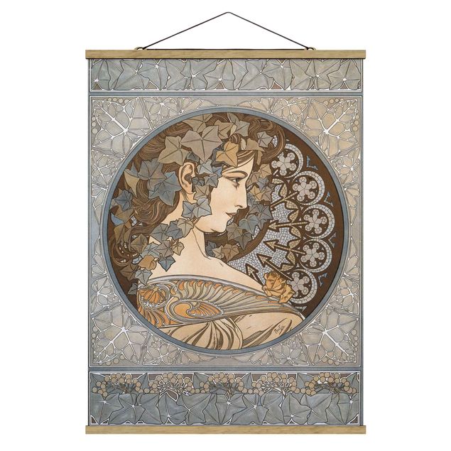 Fabric print with poster hangers - Alfons Mucha - Synthia