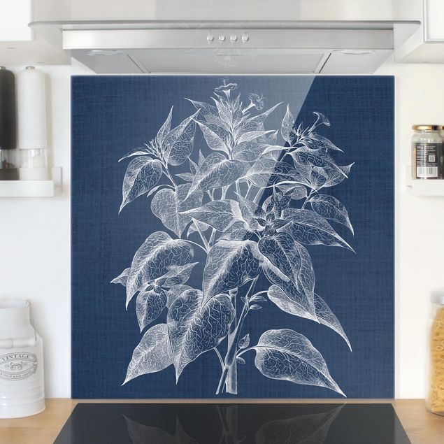 Glass splashback kitchen flower Denim Plant Study III