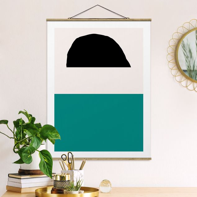 Fabric print with poster hangers - Line Art Abstract Shapes