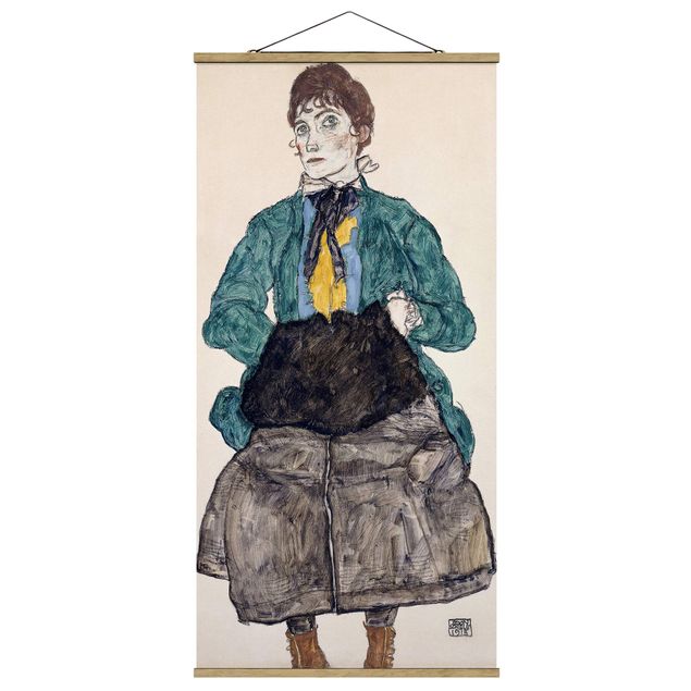 Fabric print with poster hangers - Egon Schiele - Woman In Green Blouse With Muff
