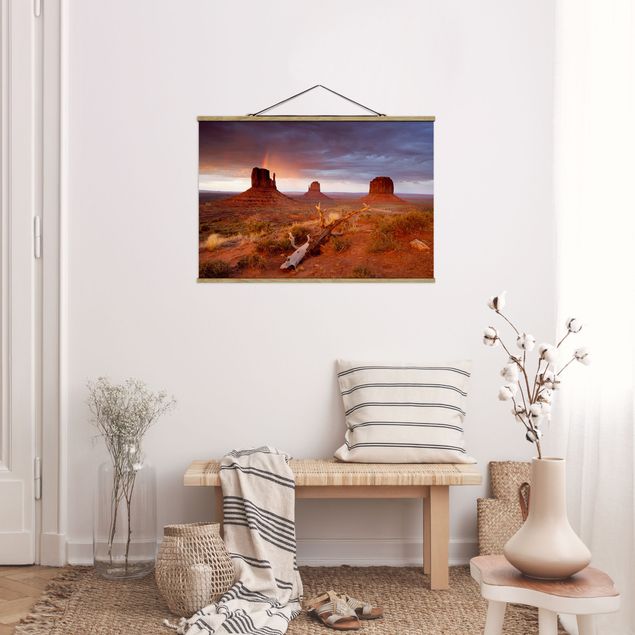Fabric print with poster hangers - Monument Valley At Sunset