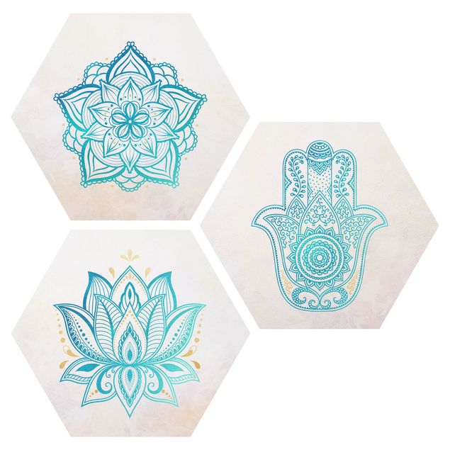 Forex hexagon - Mandala Hamsa Hand Lotus Set Gold Blue