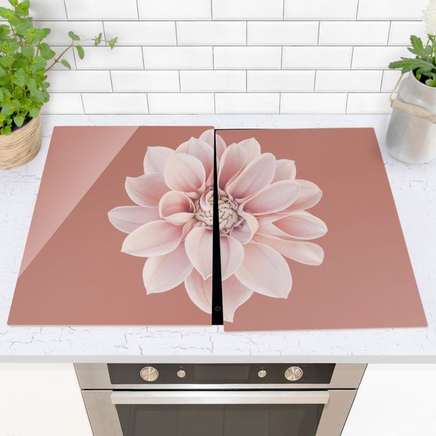 Glass stove top cover - Dahlia Beige Red Pink