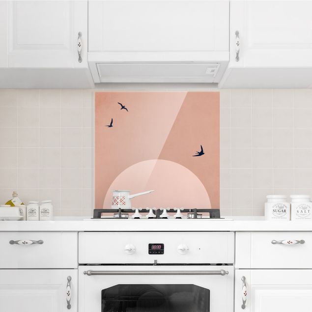 Glass splashback kitchen landscape Sunset In Pink
