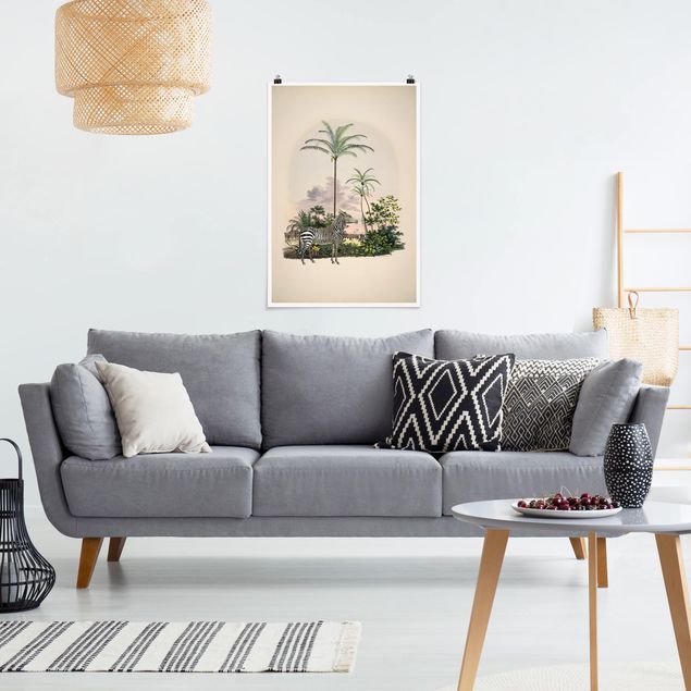 Poster - Zebra Front Of Palm Trees Illustration