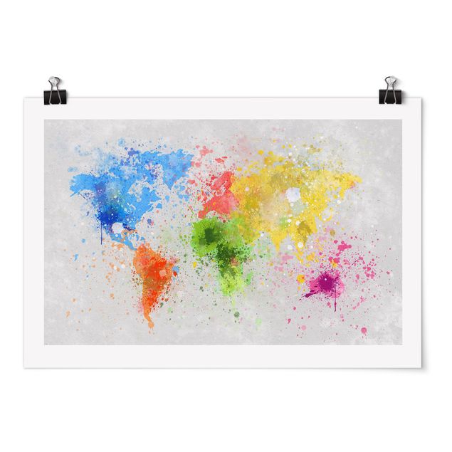 Poster - Colourful Splodges World Map
