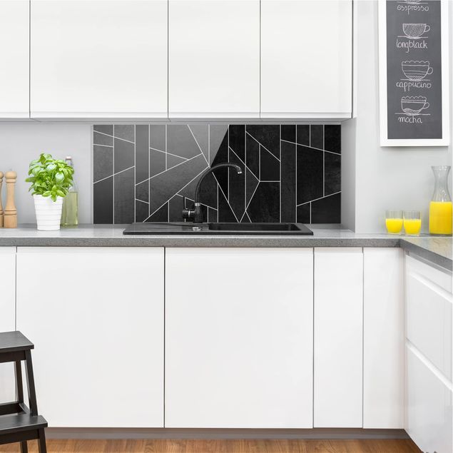 Glass art splashbacks Black And White Geometric Watercolour