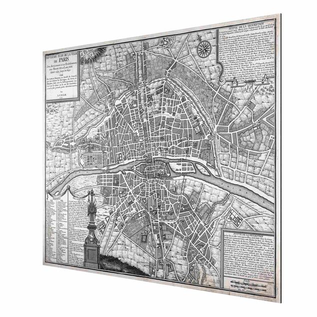 Print on aluminium - Vintage Map City Of Paris Around 1600