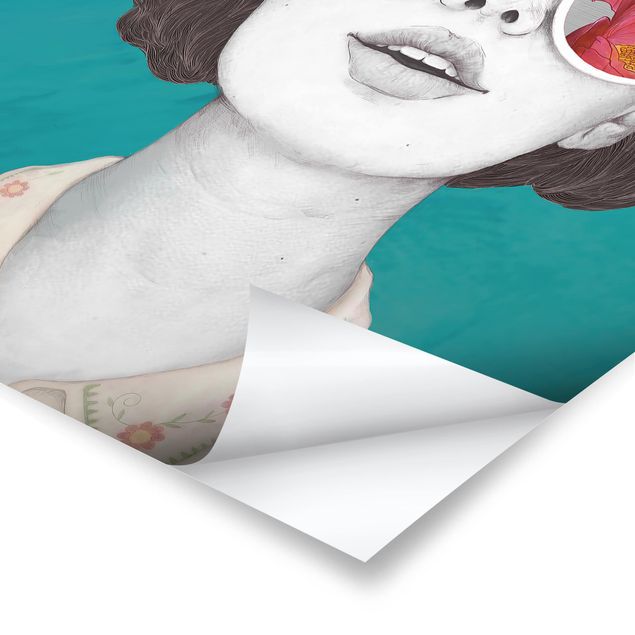 Poster - Illustration Portrait Woman Collage With Flowers Glasses