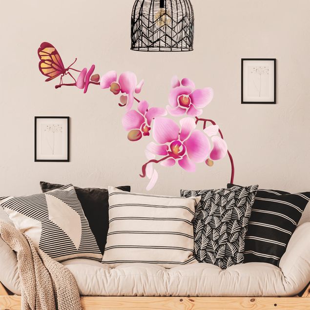 Autocolantes de parede borboletas Orchid With Butterfly