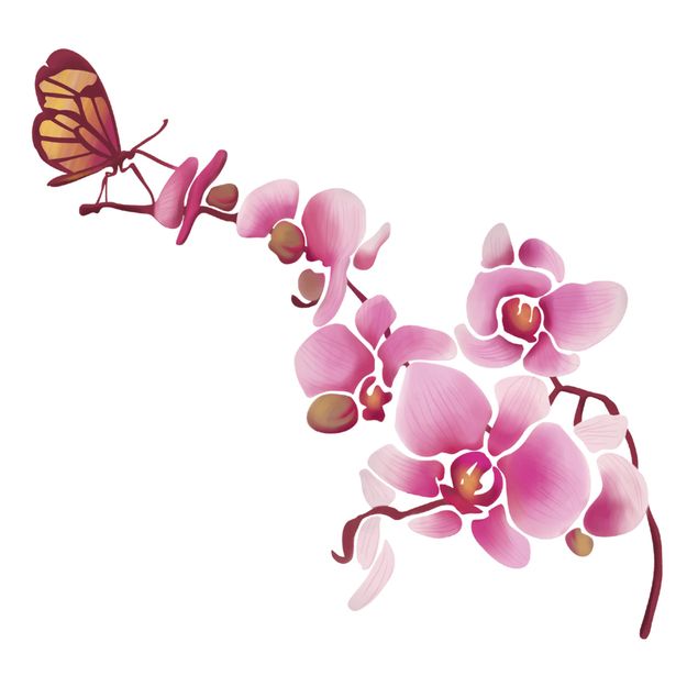Animal wall decals Orchid With Butterfly