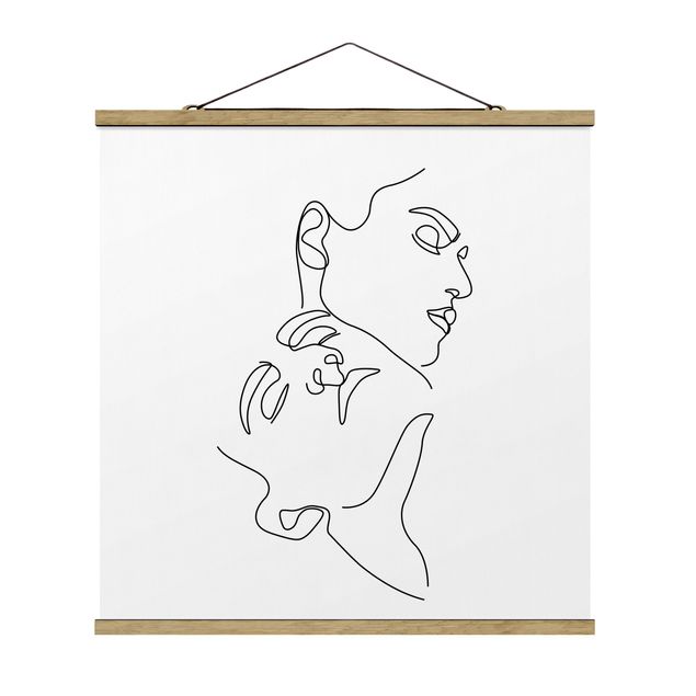Fabric print with poster hangers - Line Art Women Faces White