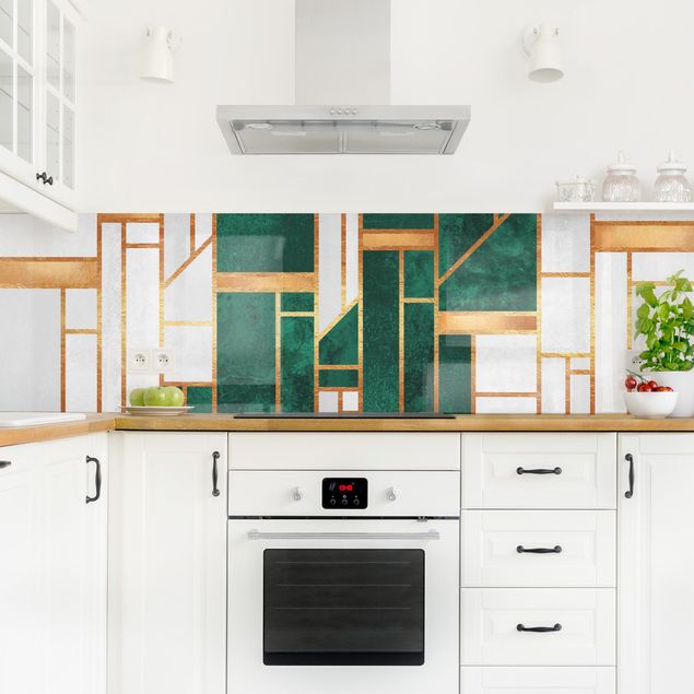 Kitchen splashbacks Emerald And gold Geometry
