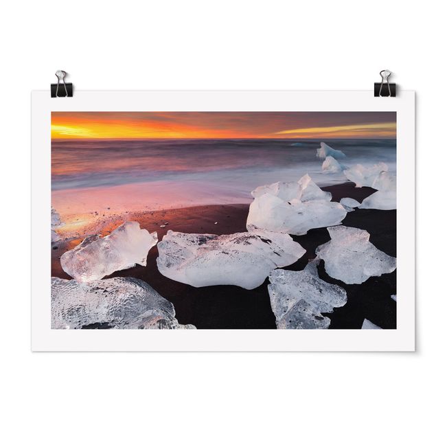 Poster - Chunks Of Ice In The Glacier Lagoon Jökulsárlón Iceland