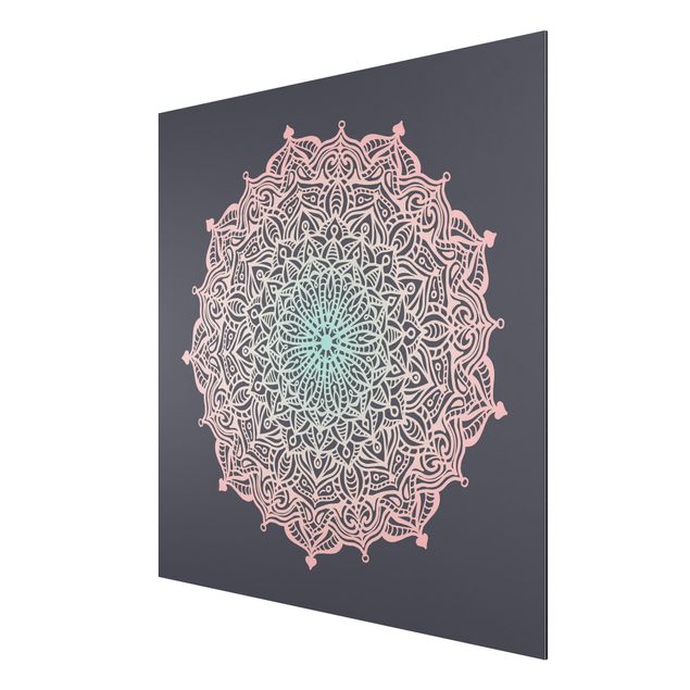 Print on aluminium - Mandala Ornament In Rose And Blue