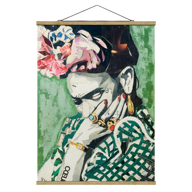 Fabric print with poster hangers - Frida Kahlo - Collage No.3