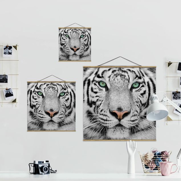Fabric print with poster hangers - White Tiger