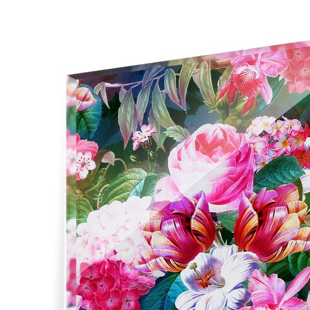 Splashback - Colourful Tropical Flowers With Birds Pink