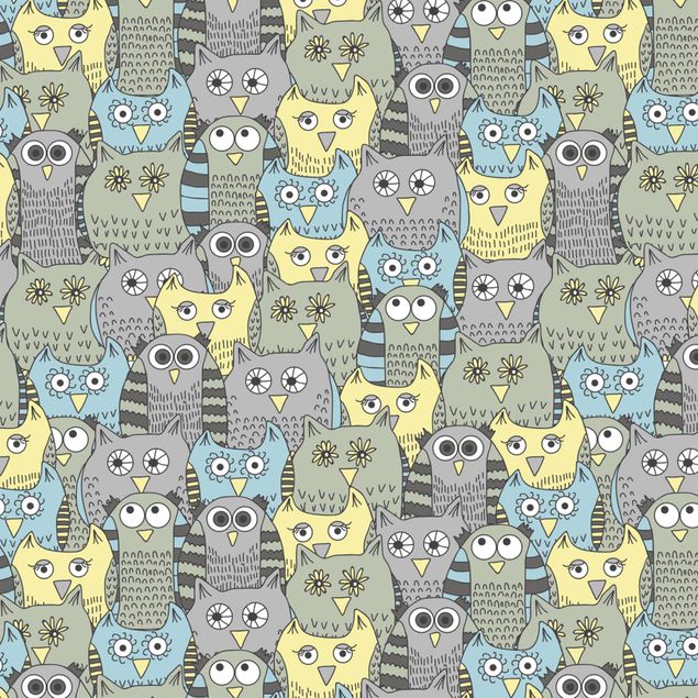 Adhesive film - Pattern With Funny Owls Blue