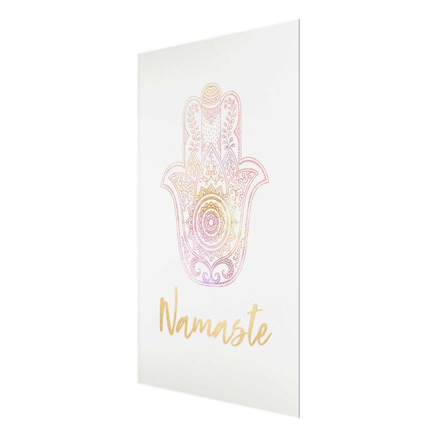 Glass print - Hamsa Hand Illustration Namaste Gold Light Pink