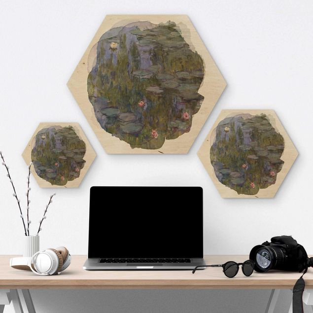 Wooden hexagon - WaterColours - Claude Monet - Water Lilies (Nympheas)