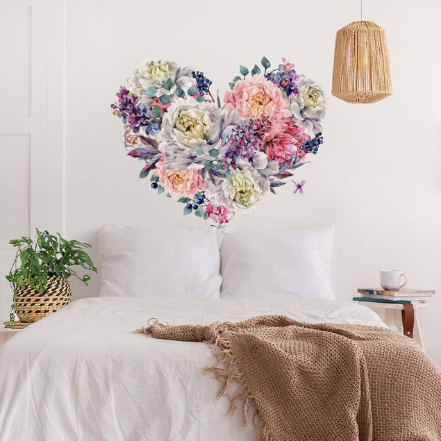 Floral wall stickers Watercolour Heart Blossoms Bouquet XXL