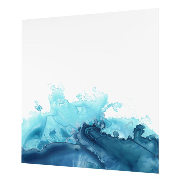 Glass Splashback - Wave Watercolor Blue I - Square 1:1