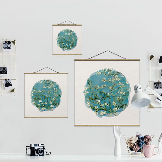 Fabric print with poster hangers - WaterColours - Vincent Van Gogh - Almond Blossom