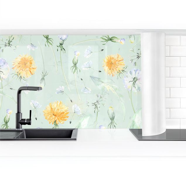 Kitchen wall cladding - Watercolour Dandelion
