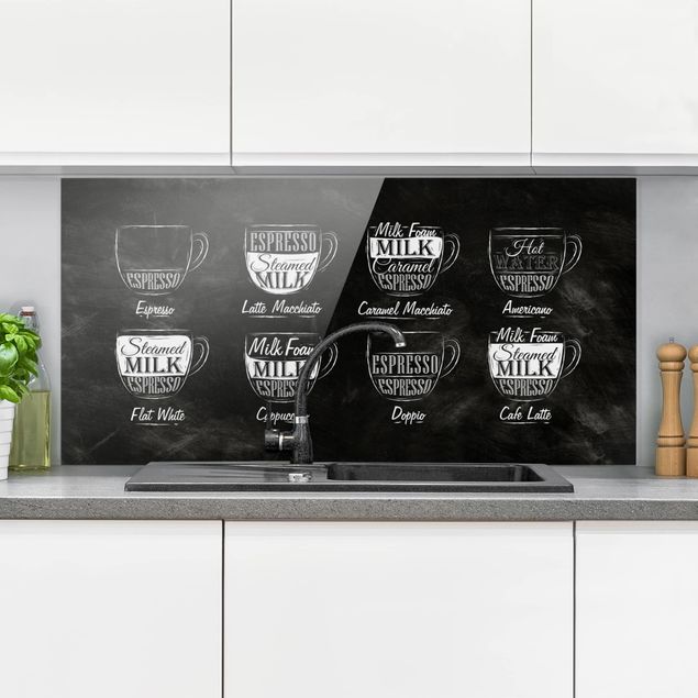 Glass splashbacks Coffee Varieties Chalkboard