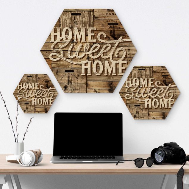 Wooden hexagon - Home sweet Home Wooden Panel
