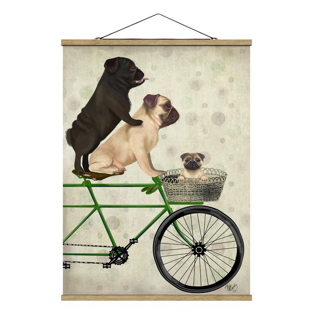 Fabric print with poster hangers - Cycling - Pugs On Bike