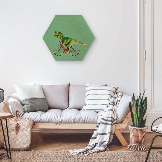 Wooden hexagon - Dinosaur With Bicycle