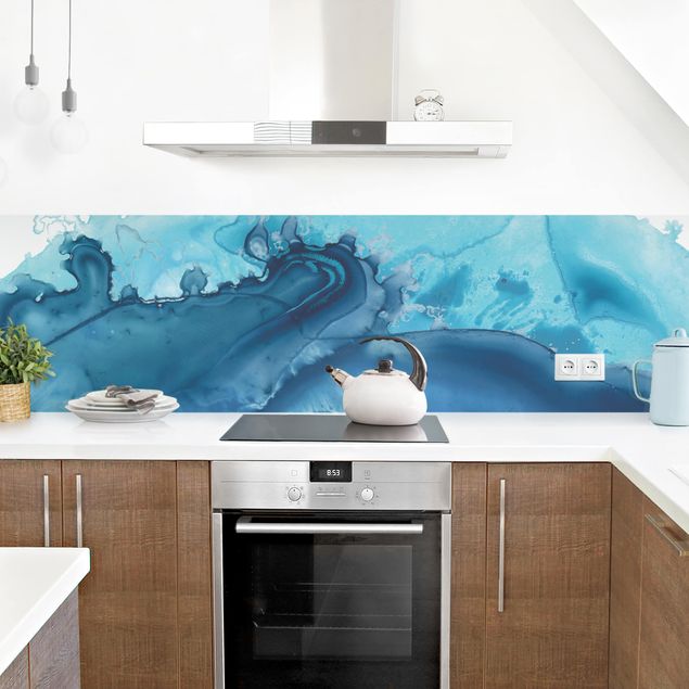 Kitchen splashbacks Wave Watercolour Blue l