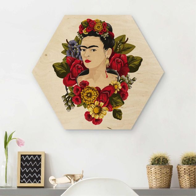Wooden hexagon - Frida Kahlo - Roses