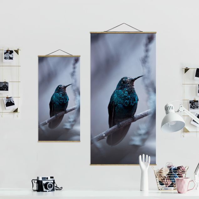 Fabric print with poster hangers - Hummingbird In Winter