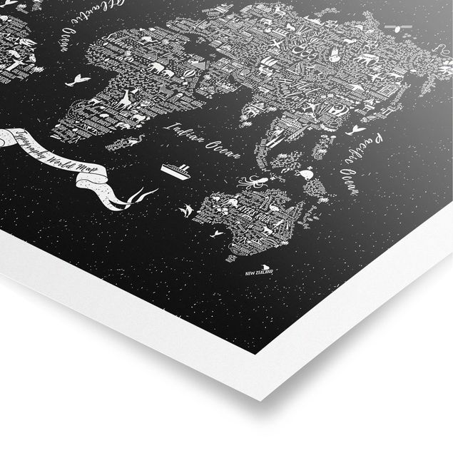 Poster - Typography World Map Black