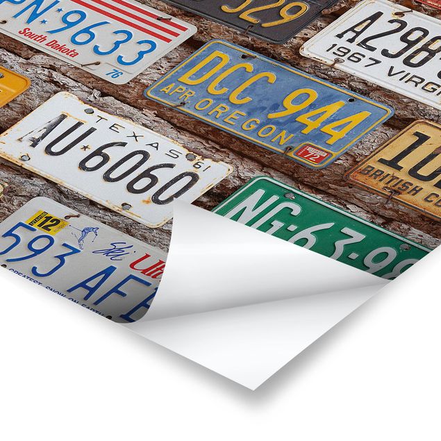 Poster - American License Plates On Wood